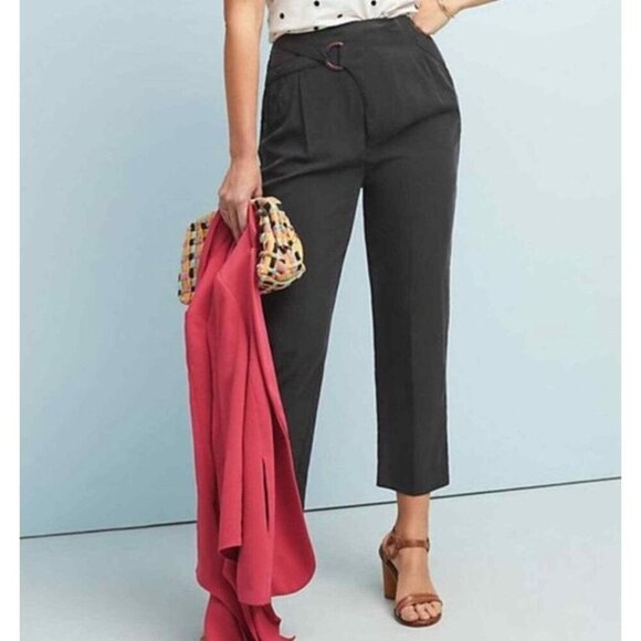 By Anthropologie Women's Cupro Wrap High Rise Trouser Pants Size‎ XS Grey - Picture 2 of 9